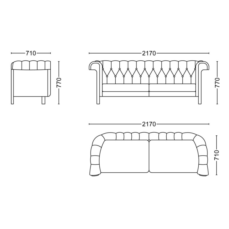 Cane Sofa (3seater) Size