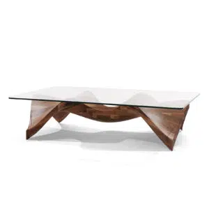 cartilla table basse de luxe en bois de noyer plateau en verre