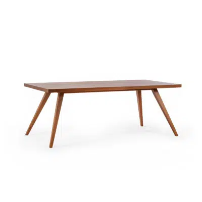 Mid-century modern wooden dining table by LEOPARD Furniture on white background, perfect for luxury interiors.