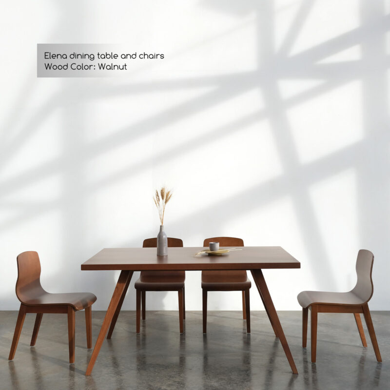 modern design elena dining table and chairs set walnut color