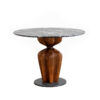 Elegant round marble top wooden pedestal table on white background, by LEOPARD Furniture. Luxurious Canadian design.