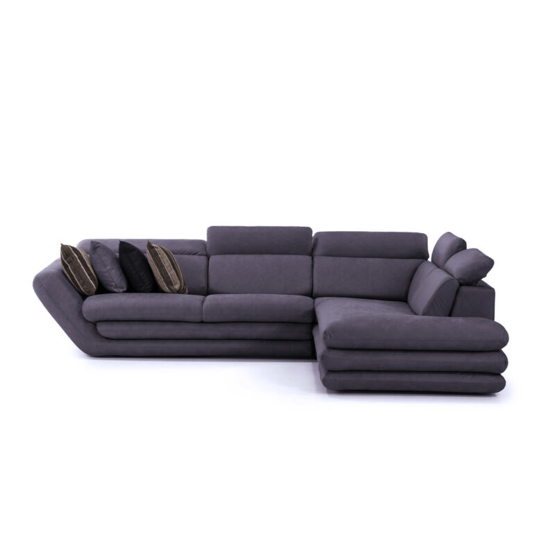 modular sectional with adjustable head rest in grey