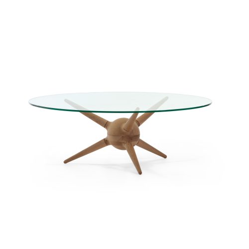 unique table basse ronde en bois massif plateau en verre