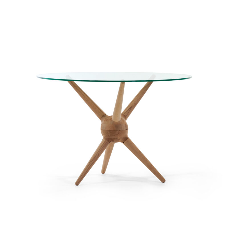 unique dining table round solid wood top glass