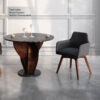 Stylish contemporary dining set by LEOPARD Furniture with Russian wood twist table and Persian matt marble, Canada.