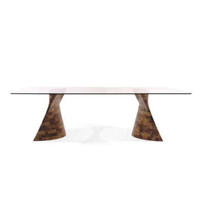 luxury solid walnut wood surface dining table rectangle top glass