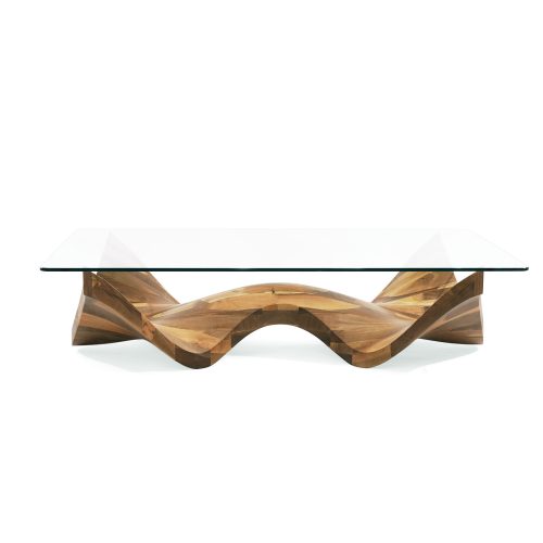 cartilla table basse de luxe en bois de noyer plateau en verre