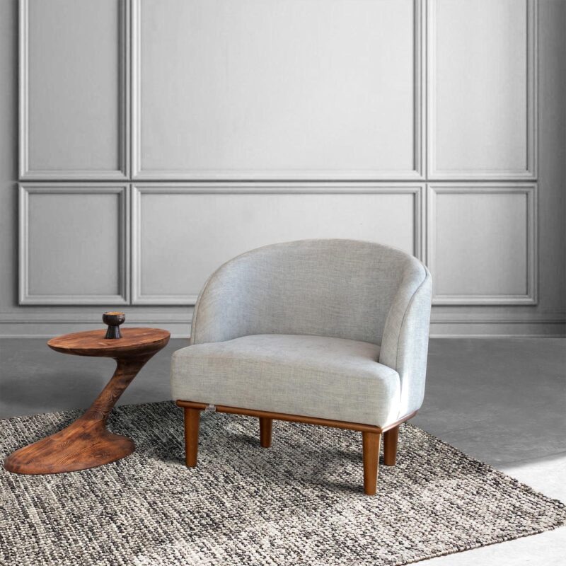 simpla sandy grey handmade area rug chat armchair newpeyto side table