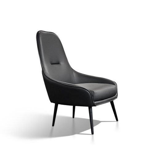 fauteuil d'appoint en cuir noir avec pieds en métal