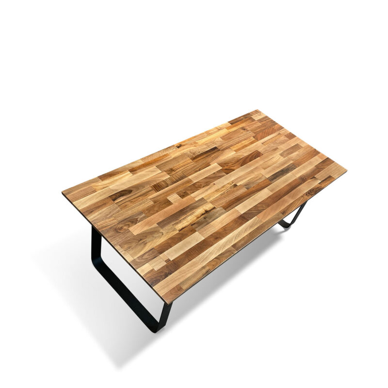 walnut wood coffee table with metal black legs