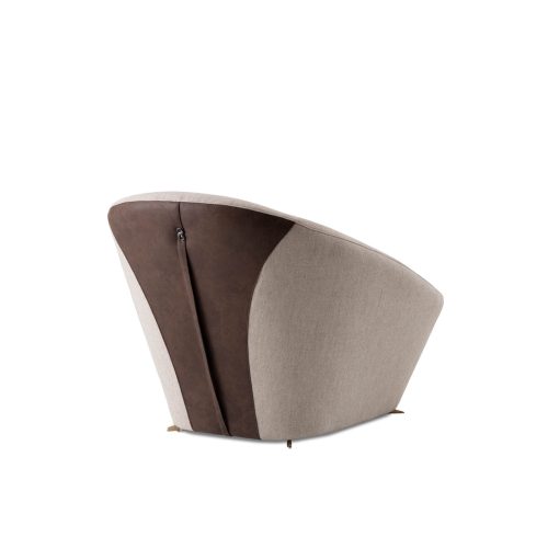 tao accent chair in white fabric and brown leather modern design