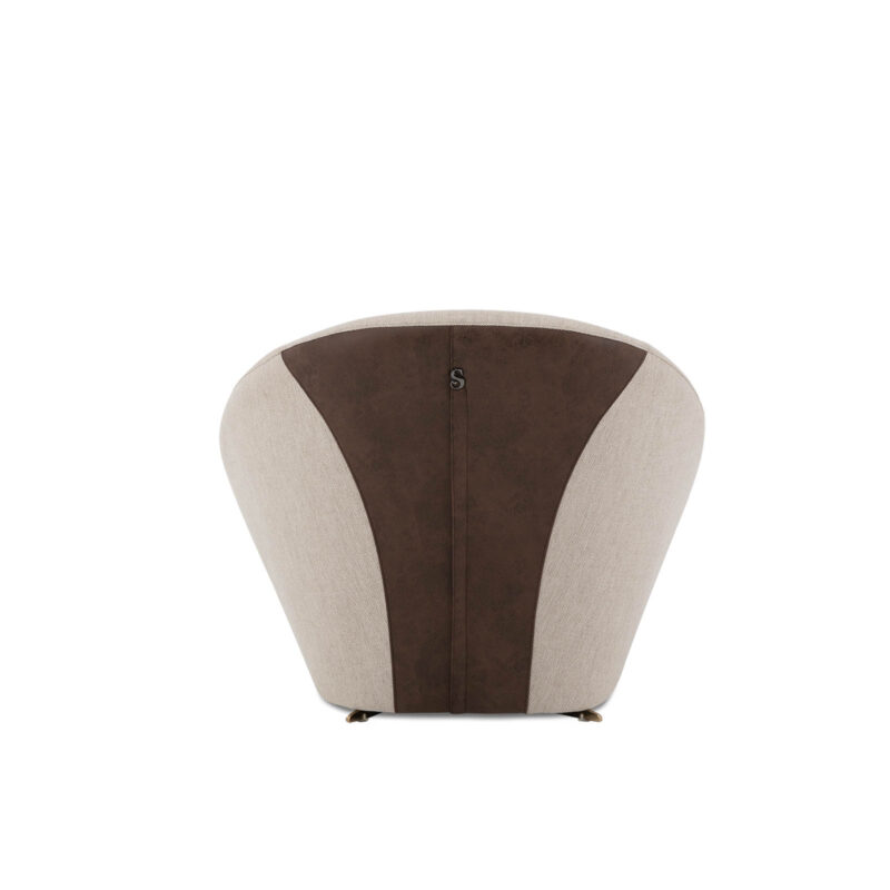 tao accent chair in white fabric and brown leather modern design