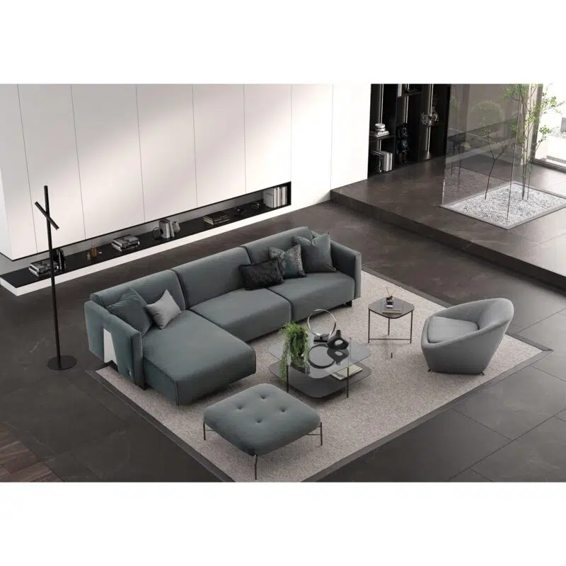 Modern sectional sofa in sleek living room interior by LEOPARD Furniture, Canada. Premium designer decor.