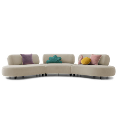 luxueux canapé modulaire rond incurvé avec coussins colorés