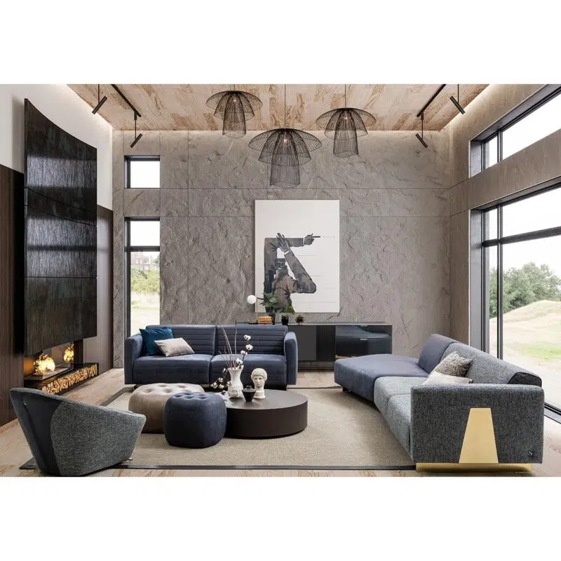 Luxurious modern living room by LEOPARD Furniture with sleek sectional sofa and elegant decor.