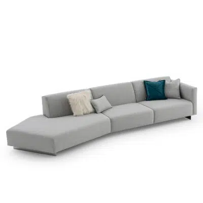 Contemporary grey sectional sofa with decorative cushions on a white background from LEOPARD Furniture Canada.