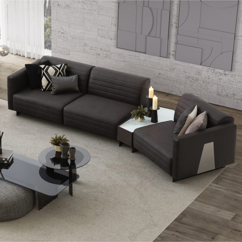black leather high end luxury modular sofa with inter coffee table