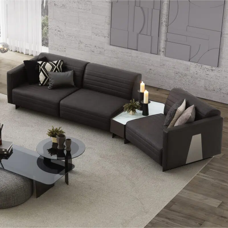 black leather high end luxury modular sofa with inter coffee table