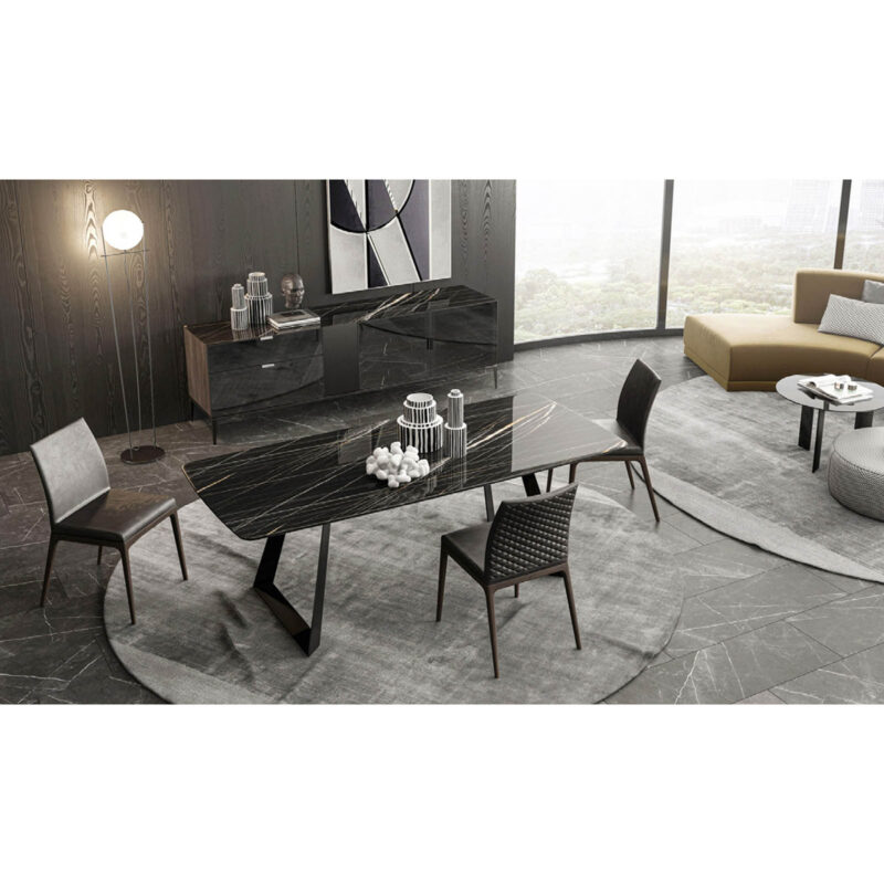 toronto glossy black marble rectangular modern design dining set