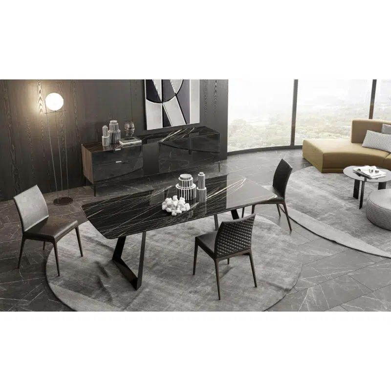 toronto glossy black marble rectangular modern design dining set