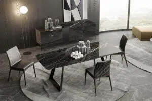 toronto glossy black marble rectangular modern design dining set