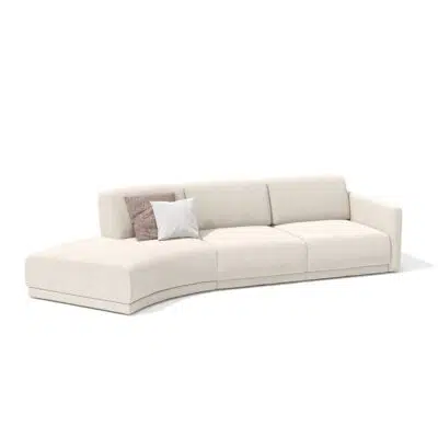 Curved sectional sofa with plush cushions on white background by LEOPARD Furniture Canada. High-end living room decor.