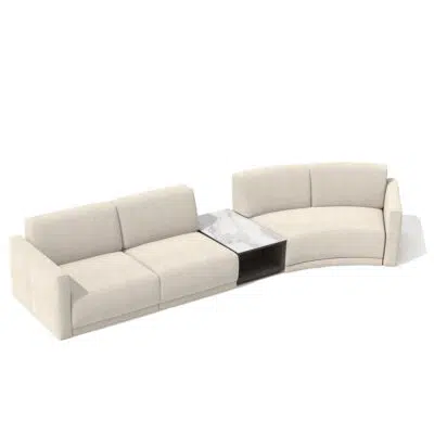 Luxurious sectional beige sofa set with marble accent table on white background by LEOPARD Furniture, high-end design.