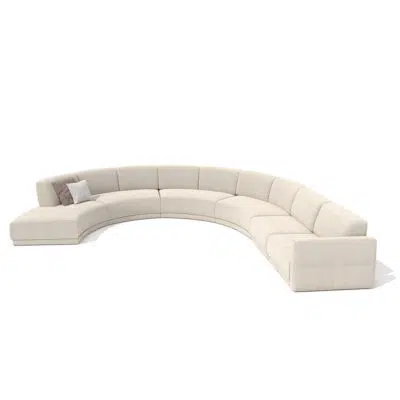 modèle est en arrière-plan blanc, mentionnez que c’est une image en arrière-plan blanc. S'il vous plaît, allez-y et écrivez l'alt texte.Modular curved sectional sofa on white background, luxury furniture by LEOPARD Furniture Canada.