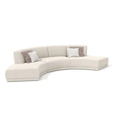 Luxurious curved sectional sofa with beige upholstery on a white background by LEOPARD Furniture, Canada.