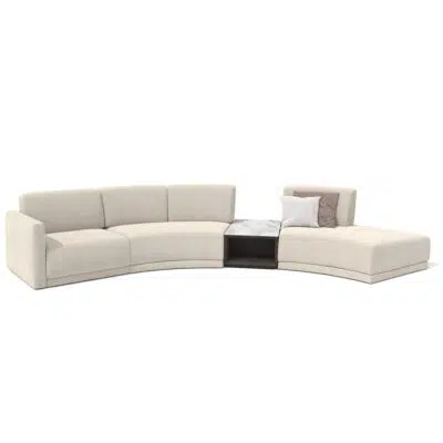 Modular beige sectional sofa with marble side table on white background by LEOPARD Furniture, top Canadian design.