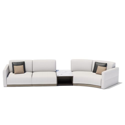 Canapé sectionnel moderne avec table d'appoint en marbre sur fond blanc ; LEOPARD Furniture luxury design Canada.