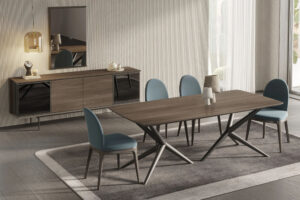 egg dining chair in a modern dining room with luis dining table and luis console table