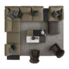 Top view of the Loft Modular Sofa in a modern living space with a green accent fabric and a black marble coffee table