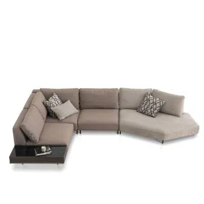 loft modular sofa in cream fabric and leather with a coffee table module option 48