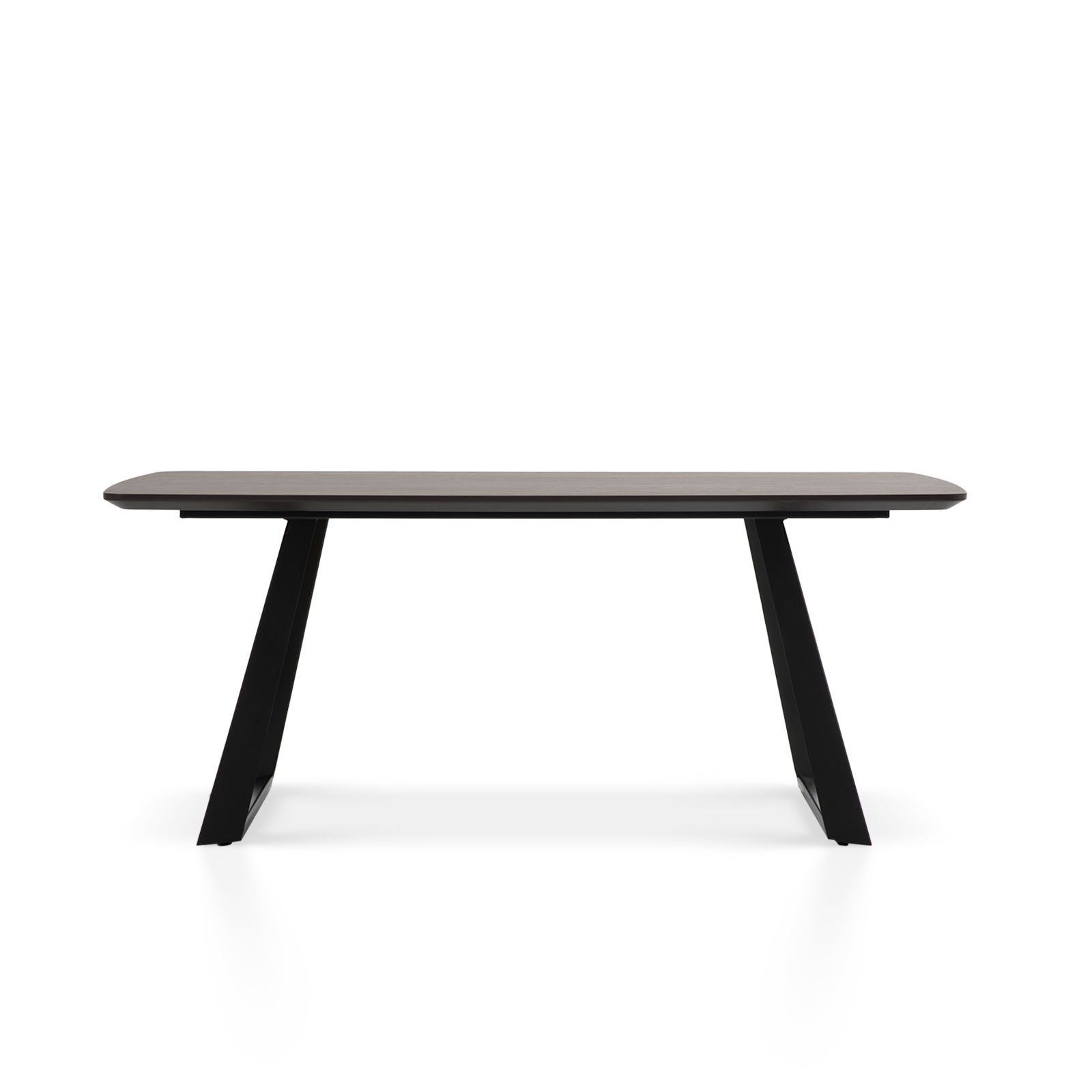 Luis S Dining Table - front view, with black matt metal legs and high-quality engineered wood table top