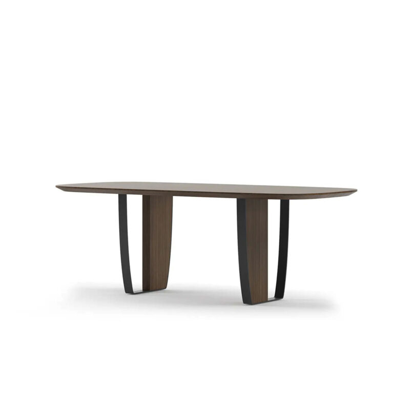 Barcelona Dining Table with black matte metal legs and engineered wood top