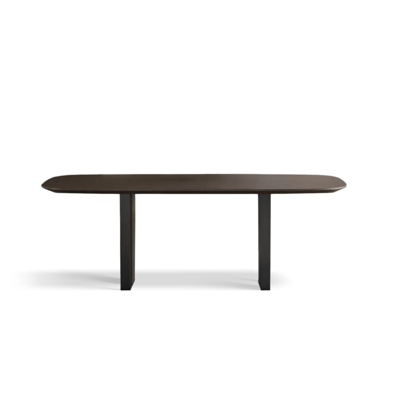 Side view of the Barcelona Dining Table with black matte metal legs
