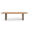 Modern wooden dining table with sleek black legs on a white background. LEOPARD Furniture's luxury Canadian design.