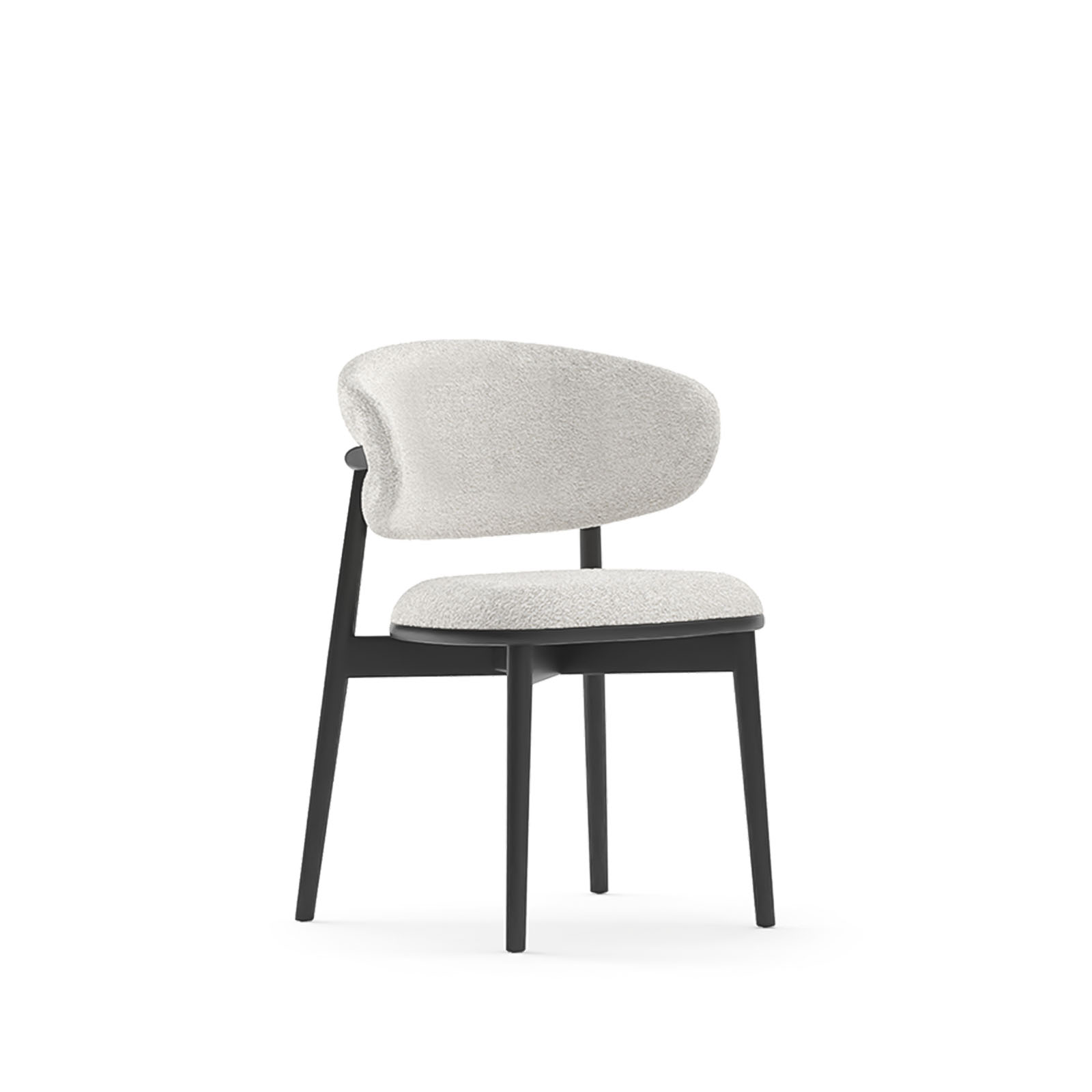 Barcelona Dining Chair - White Background angle View - white fabric black legs