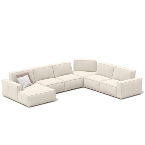 LEOPARD Furniture moderne canapé d'angle beige, fond blanc, pour design intérieur haut de gamme.