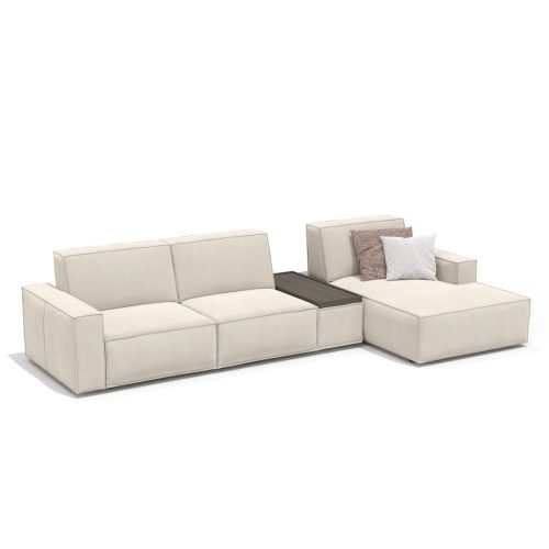 Canapé sectionnel modulaire beige avec chaise, coussins et design épuré sur fond blanc de Meubles LEOPARD Canada.