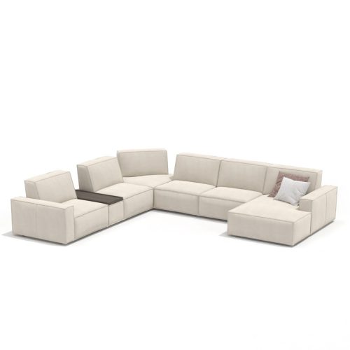 Canapé sectionnel beige avec coussins sur fond blanc, design haut de gamme par LEOPARD Furniture, Canada.