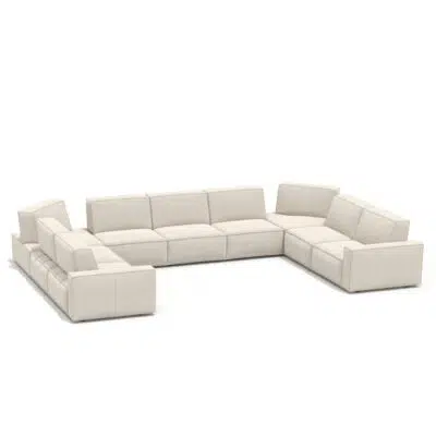 Sectional beige sofa sur fond blanc par LEOPARD Furniture, design moderne pour un salon haut de gamme au Canada.