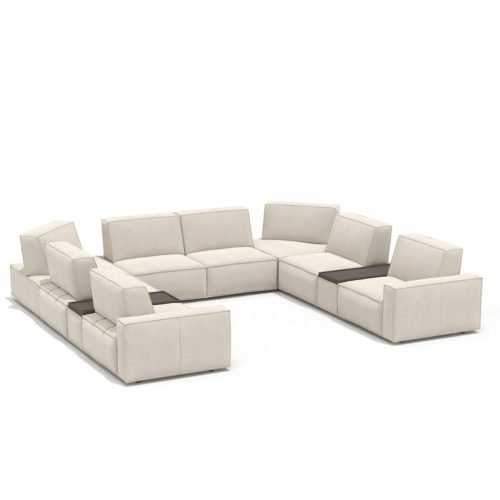 Canapé sectionnel moderne beige sur fond blanc de LEOPARD Furniture, parfait pour le design intérieur de luxe.