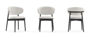 Barcelona Dining Chair - White Background three angles View - white fabric black legs
