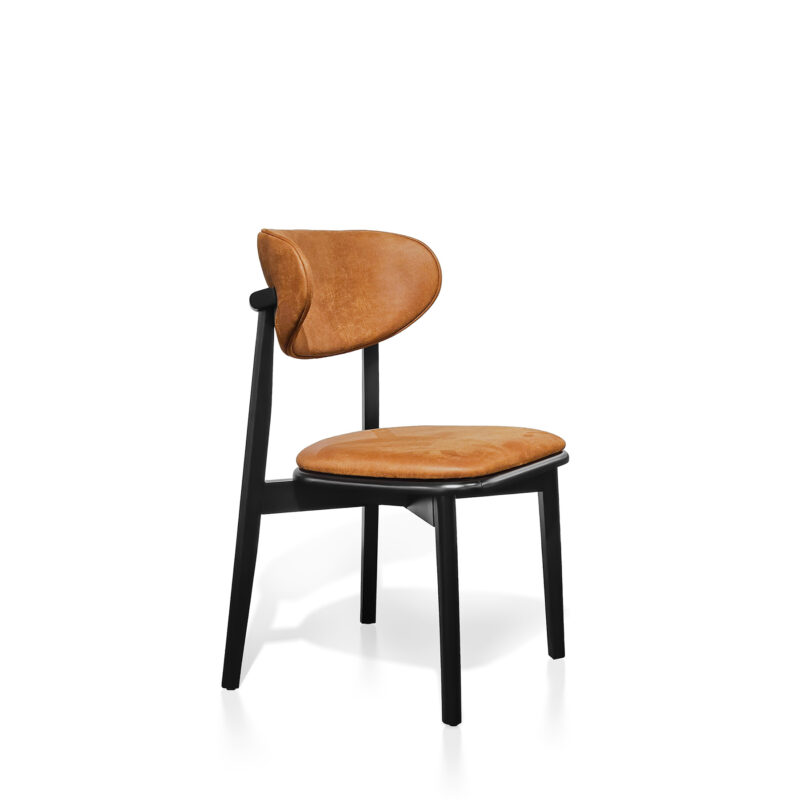 cognac leather wooden dining chair contemporary design
