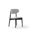 mid-century design dining chair in white boucle fabric overall view