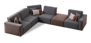 cavalli modular sofa grey fabric and brown leather with pouf