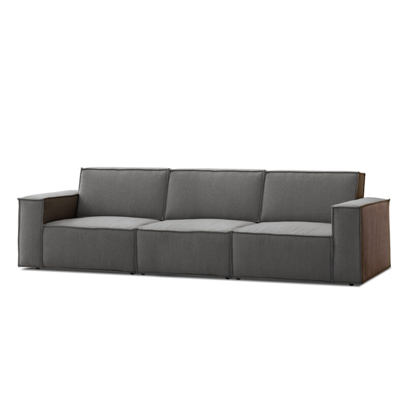 cavalli modular sofa in gray fabric and brown leather with CSS mechanism on a white background