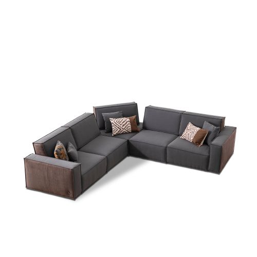canapé modulaire cavalli tissu gris et cuir marron